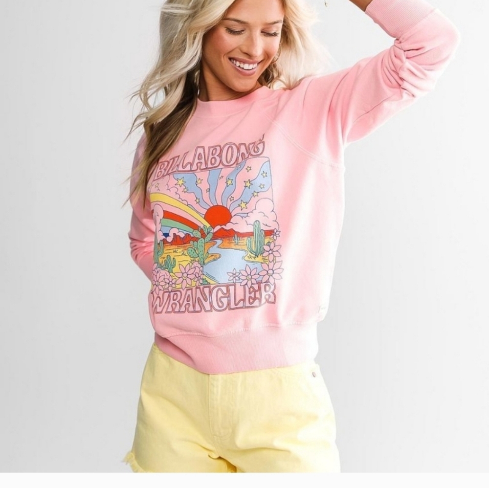 Billabong Pink Graphic Crewneck Sweatshirt